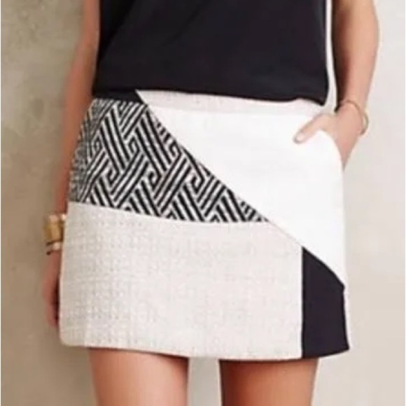 Anthropologie Elevenses Oatmeal Black Pink Tweed Patchwork Skort Size 10 - Picture 1 of 8